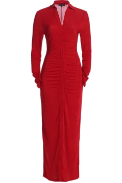 Red Zahra Button Front Maxi Dress