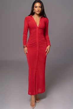 Red Zahra Button Front Maxi Dress