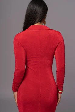 Red Zahra Button Front Maxi Dress