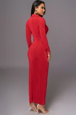 Red Zahra Button Front Maxi Dress