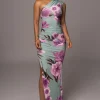 Sage Floral Eden One Shoulder Maxi Dress