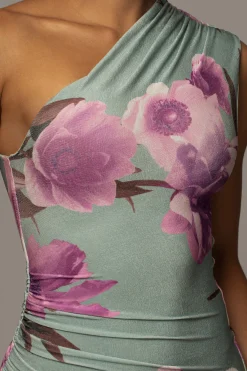 Sage Floral Eden One Shoulder Maxi Dress