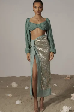 Sage Positano Printed Sarong Skirt