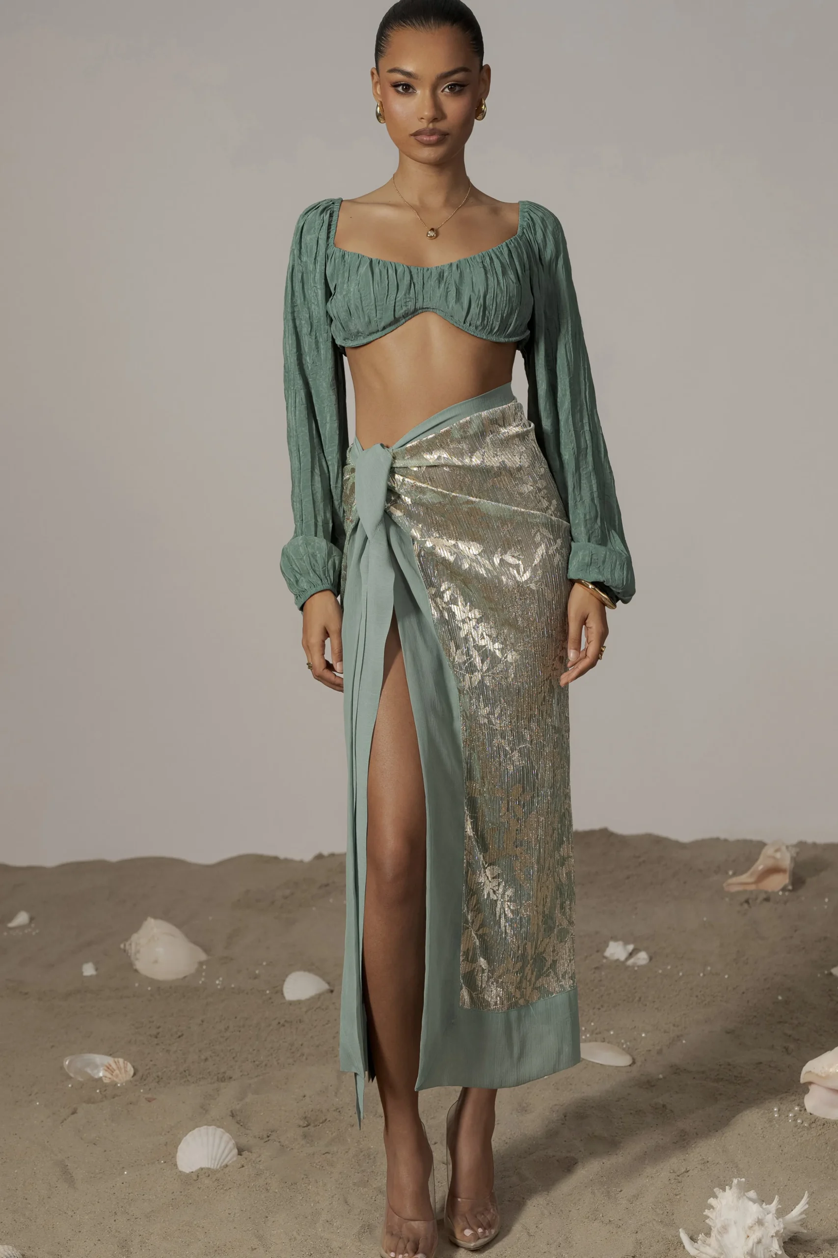 Sage Positano Printed Sarong Skirt