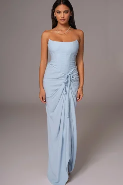Sky Blue Noelia Linen Slit Skirt