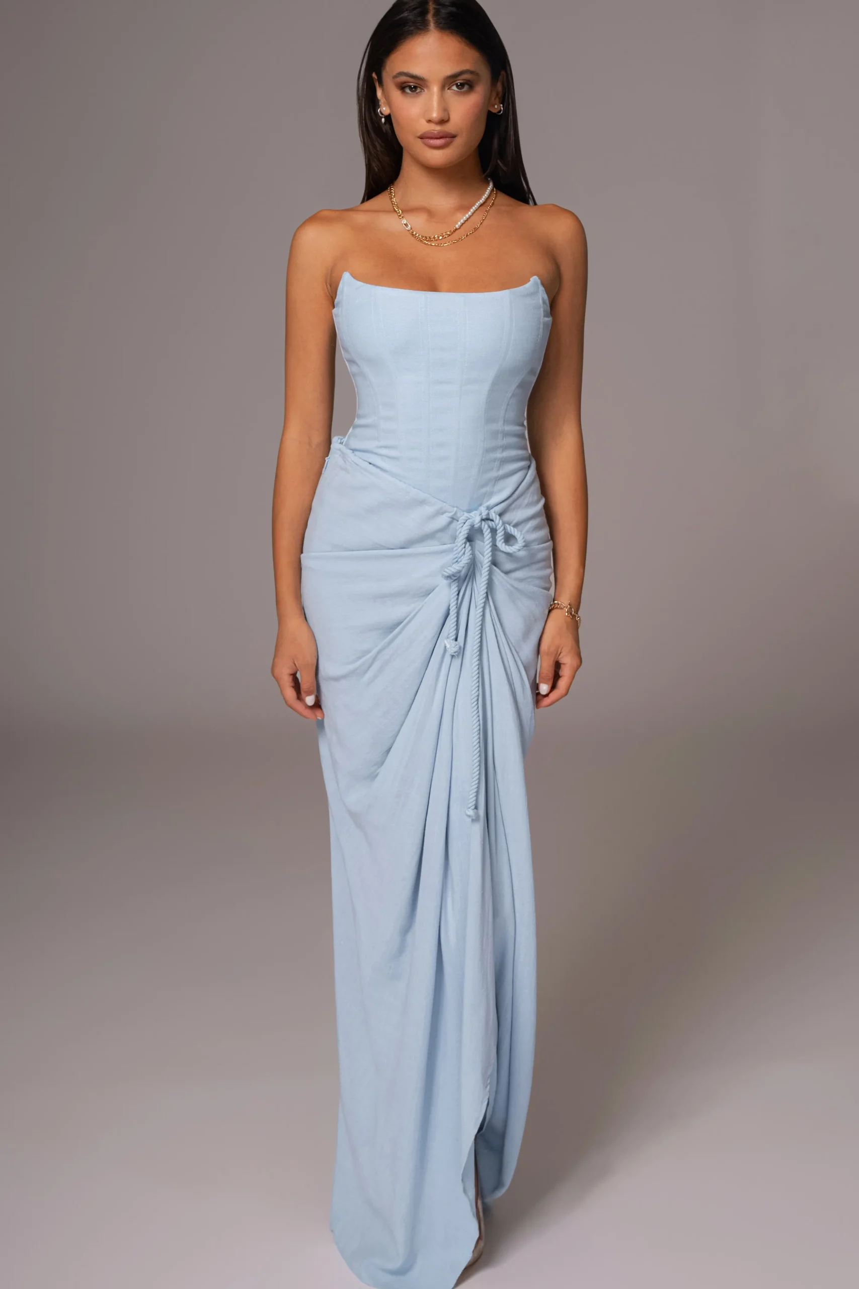 Sky Blue Noelia Linen Slit Skirt