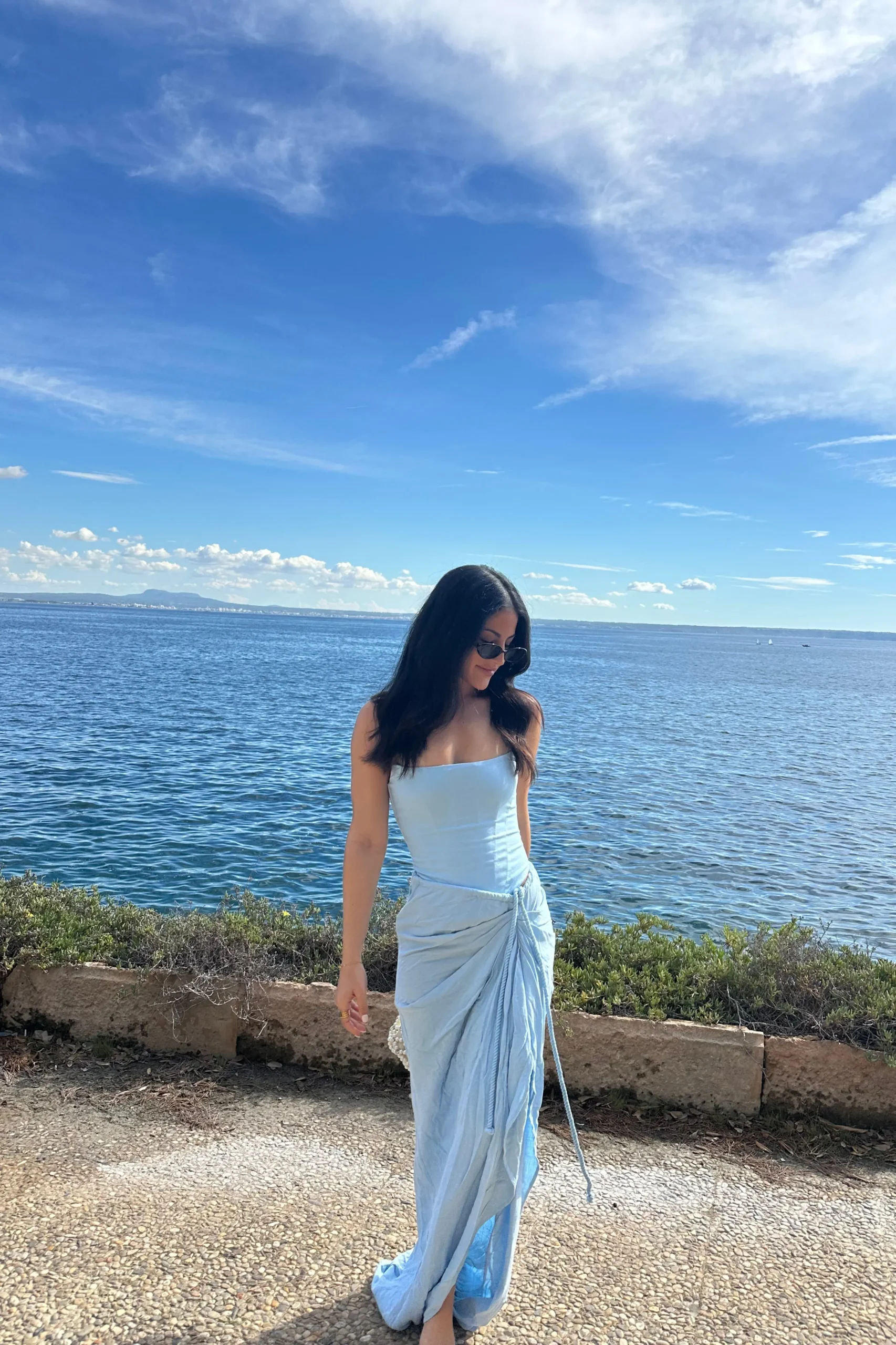 Sky Blue Noelia Linen Slit Skirt