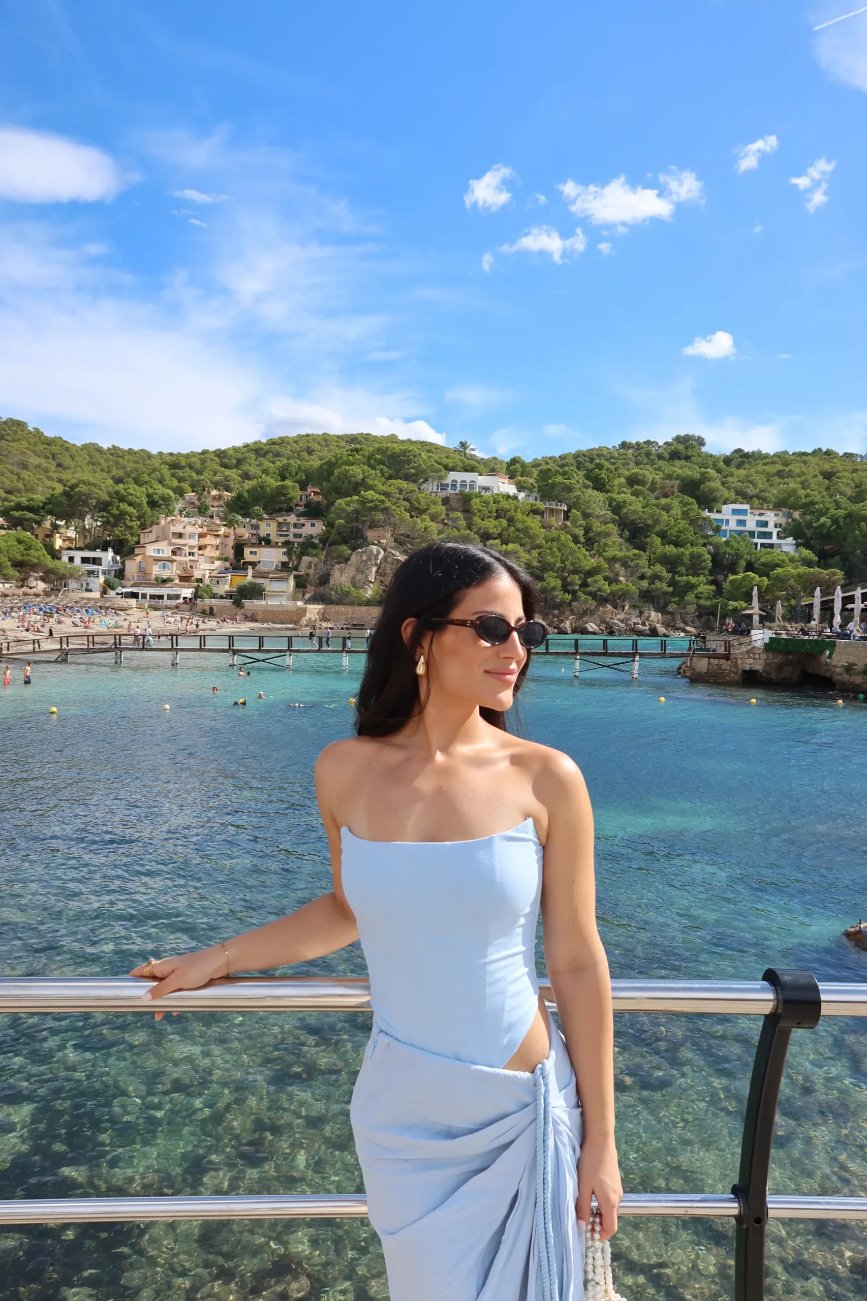 Sky Blue Noelia Linen Slit Skirt