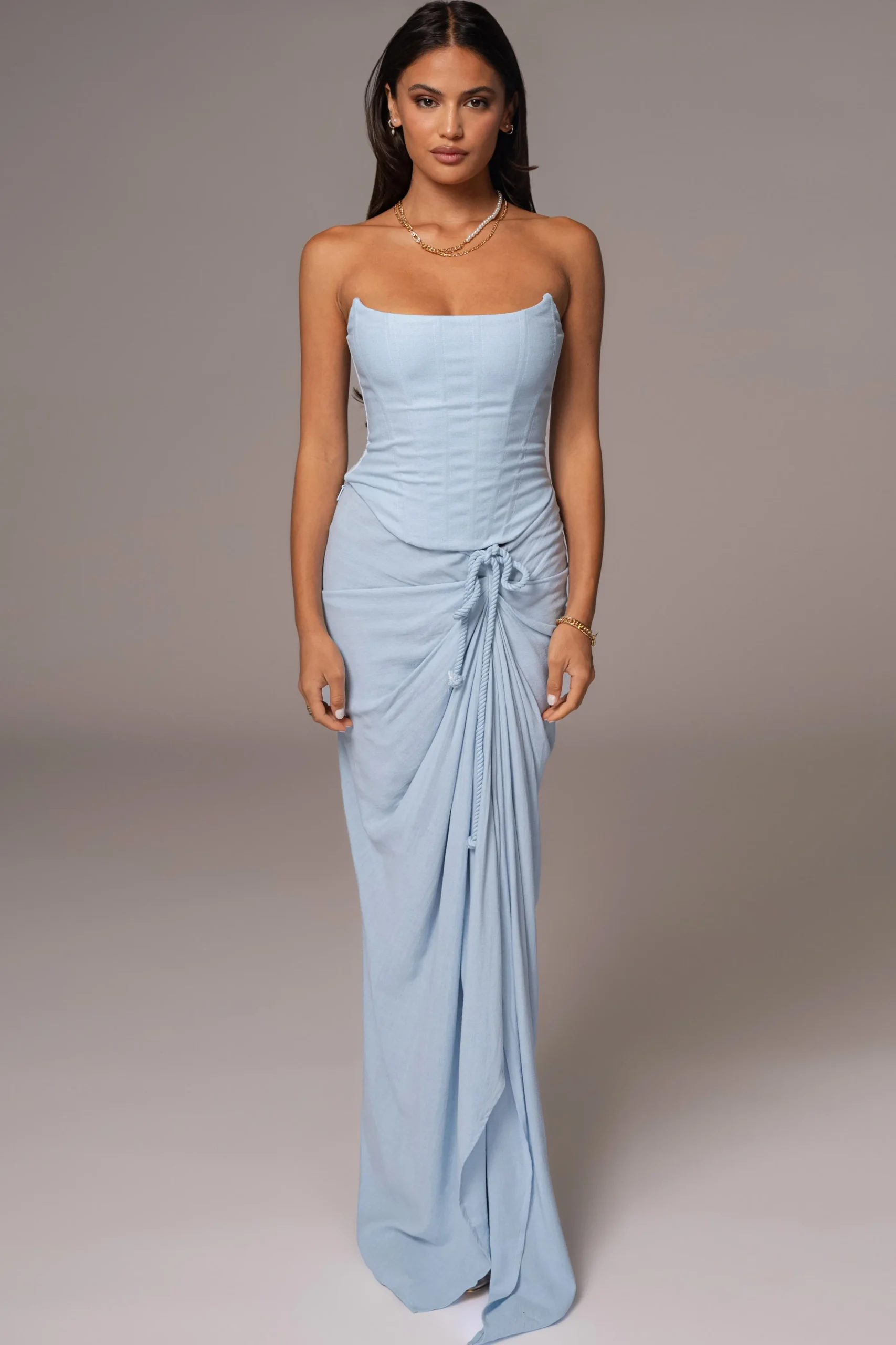 Sky Blue Noelia Linen Slit Skirt