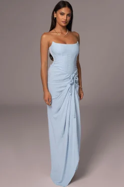Sky Blue Noelia Linen Slit Skirt