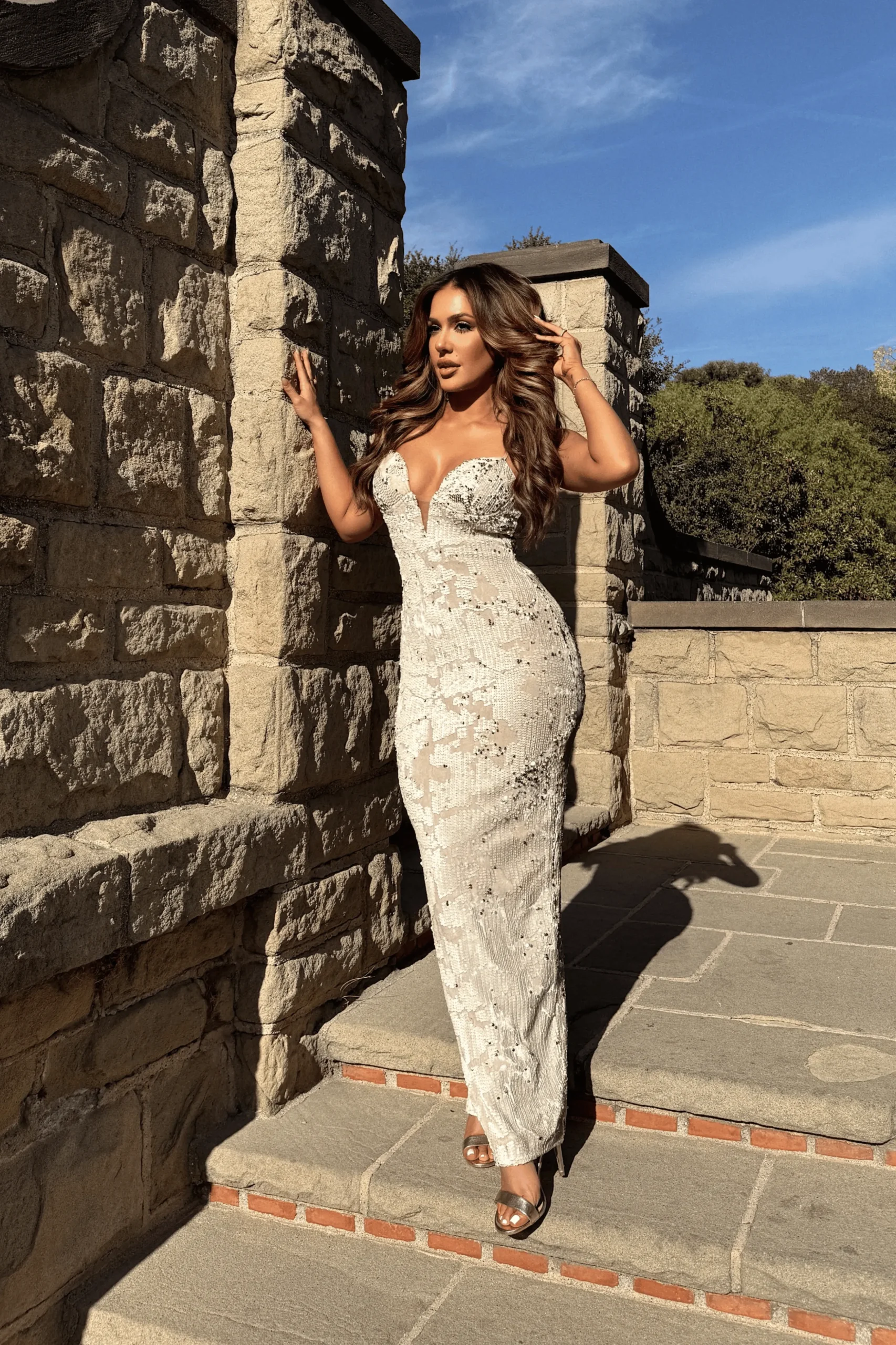 Stone Gilded Sequin Maxi Dress