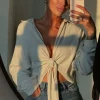 Stone Soho Front Tied Woven Top