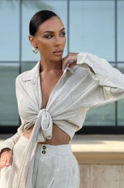 Stone Soho Front Tied Woven Top