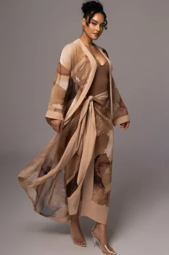 Tan Abstract Alissa Printed Duster