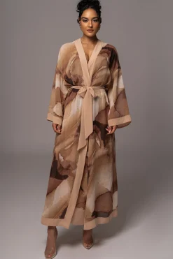 Tan Abstract Alissa Printed Duster