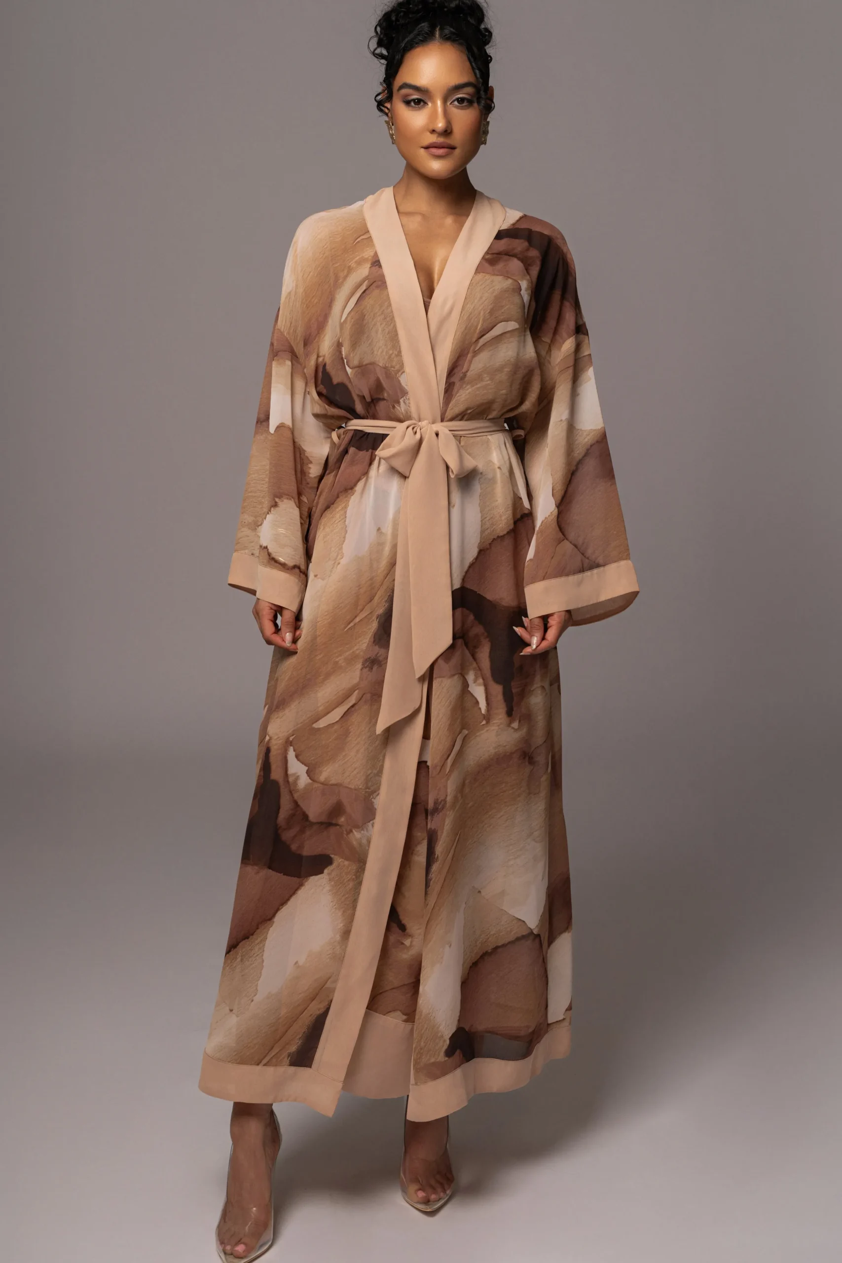Tan Abstract Alissa Printed Duster