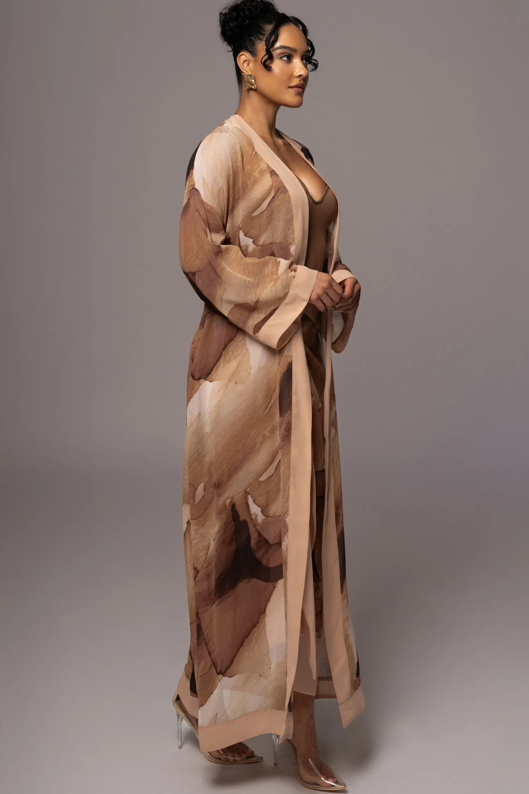 Tan Abstract Alissa Printed Duster