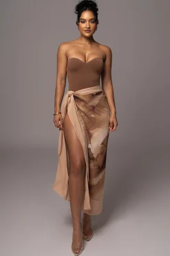 Tan Abstract Marine Print Sarong