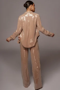 Tan Baguette Sequin Button Up