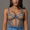Tan Denim Illusion Mesh Bustier