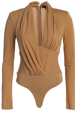 Tan Drape Corset Bodysuit