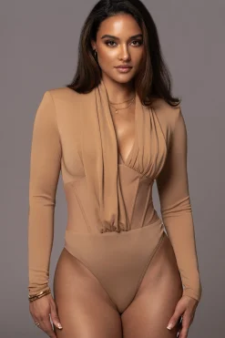 Tan Drape Corset Bodysuit