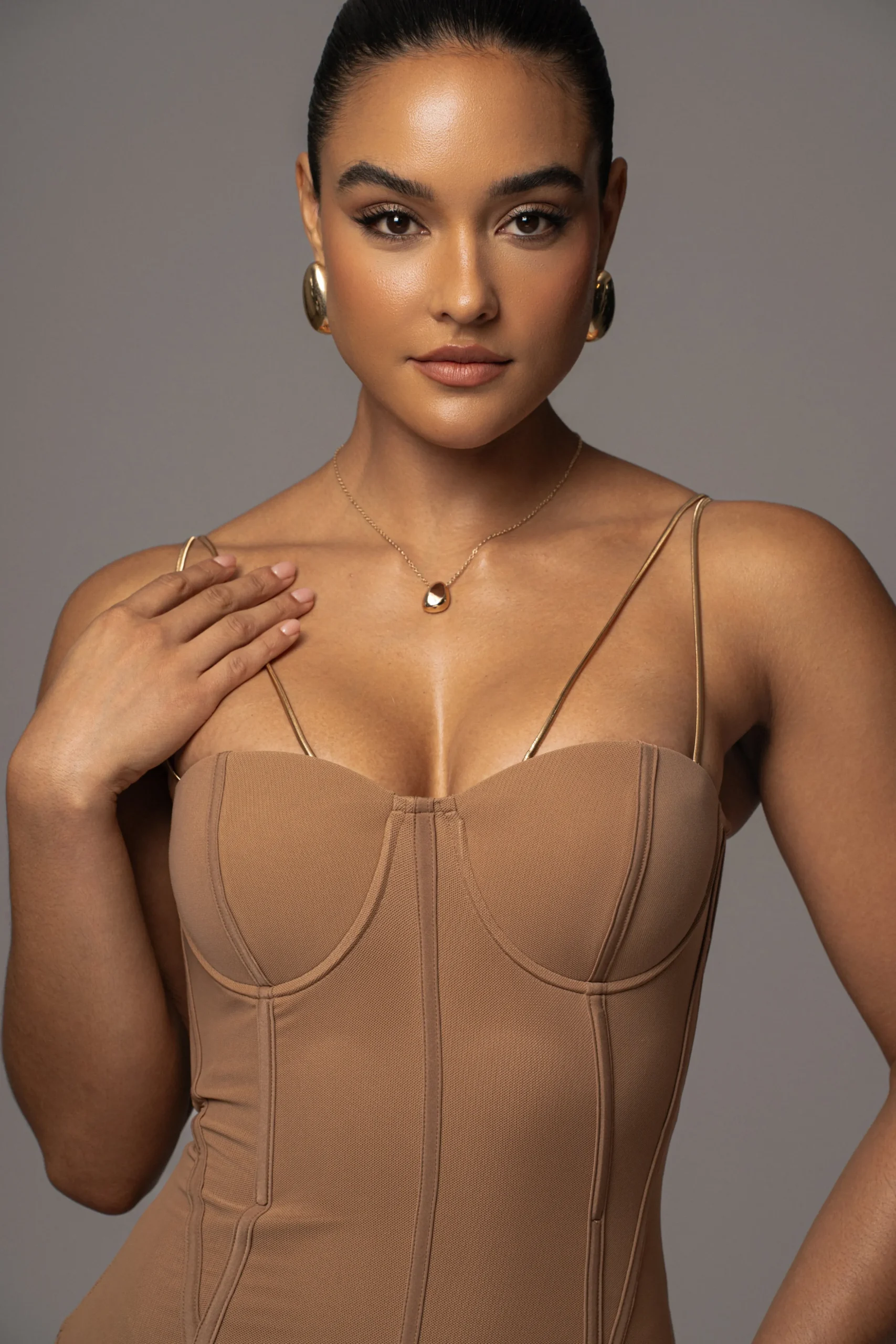 Tan Escape Mesh Midi Dress