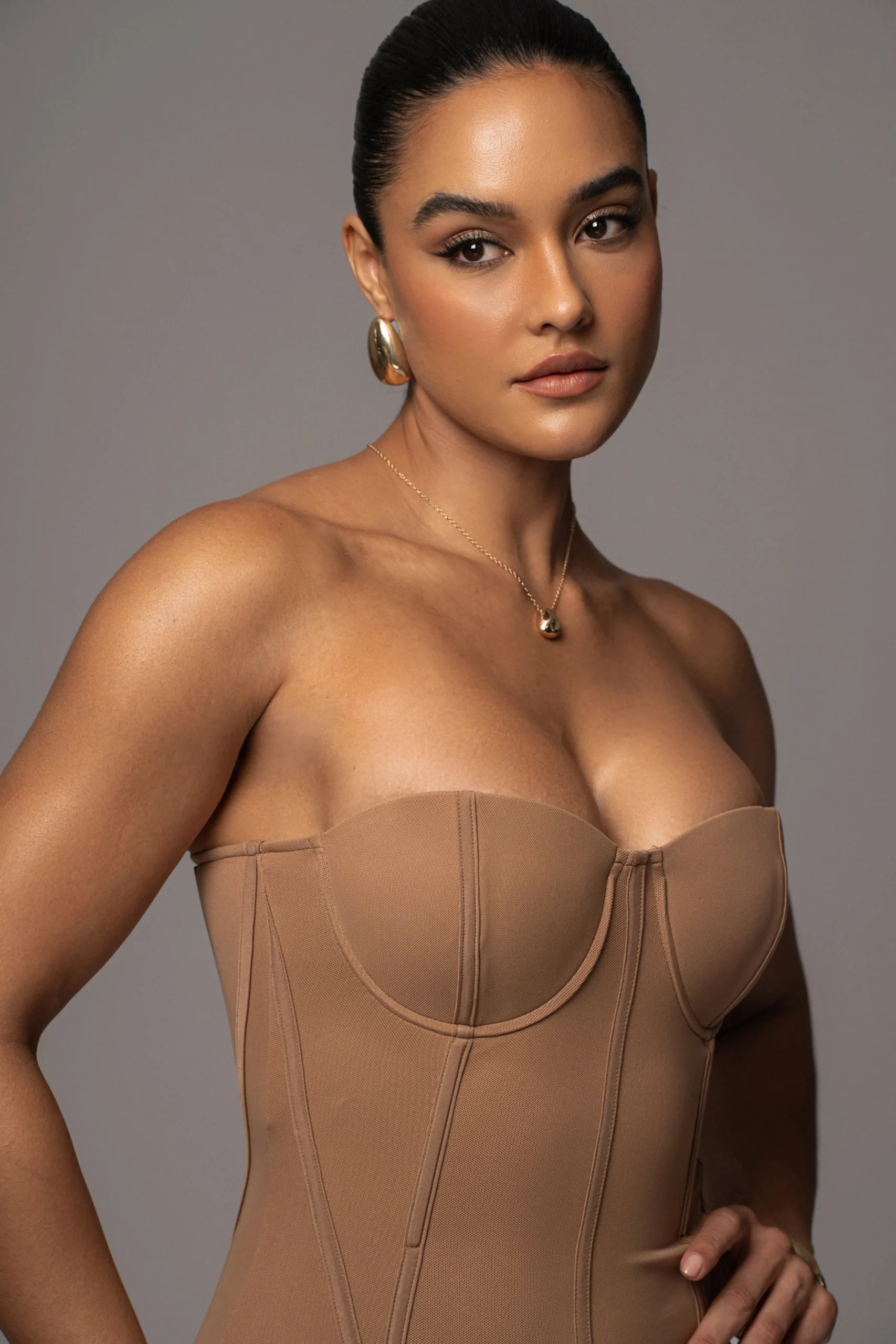 Tan Escape Mesh Midi Dress