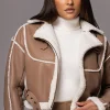Tan Faux Leather Sherpa Jacket