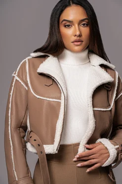 Tan Faux Leather Sherpa Jacket