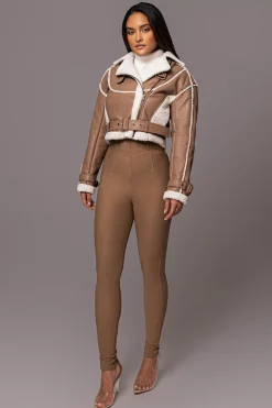 Tan Faux Leather Sherpa Jacket