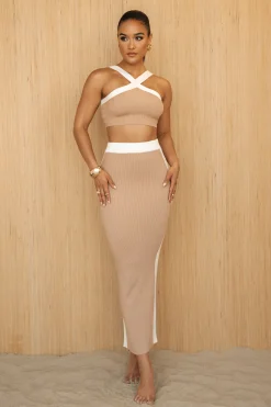 Tan Heartbreaker Two-Piece Skirt Set