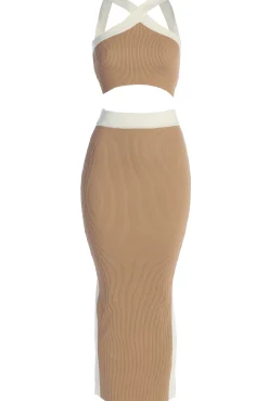 Tan Heartbreaker Two-Piece Skirt Set