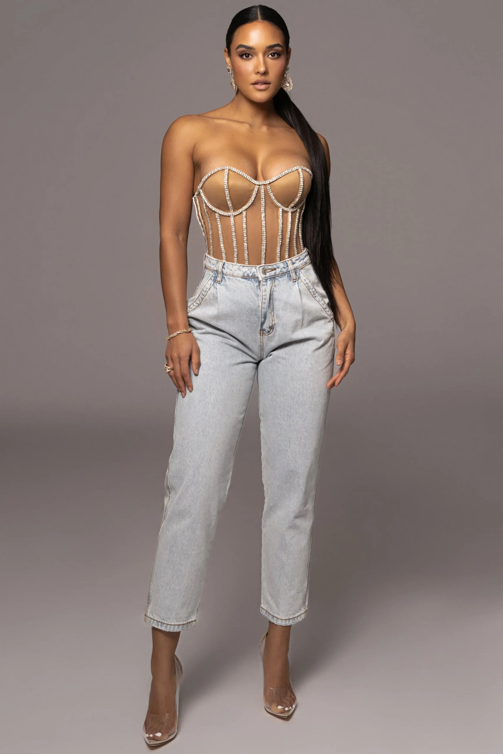Tan Limited Edition Rhinestone Crystal Corset