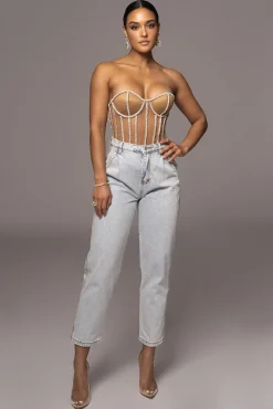 Tan Limited Edition Rhinestone Crystal Corset