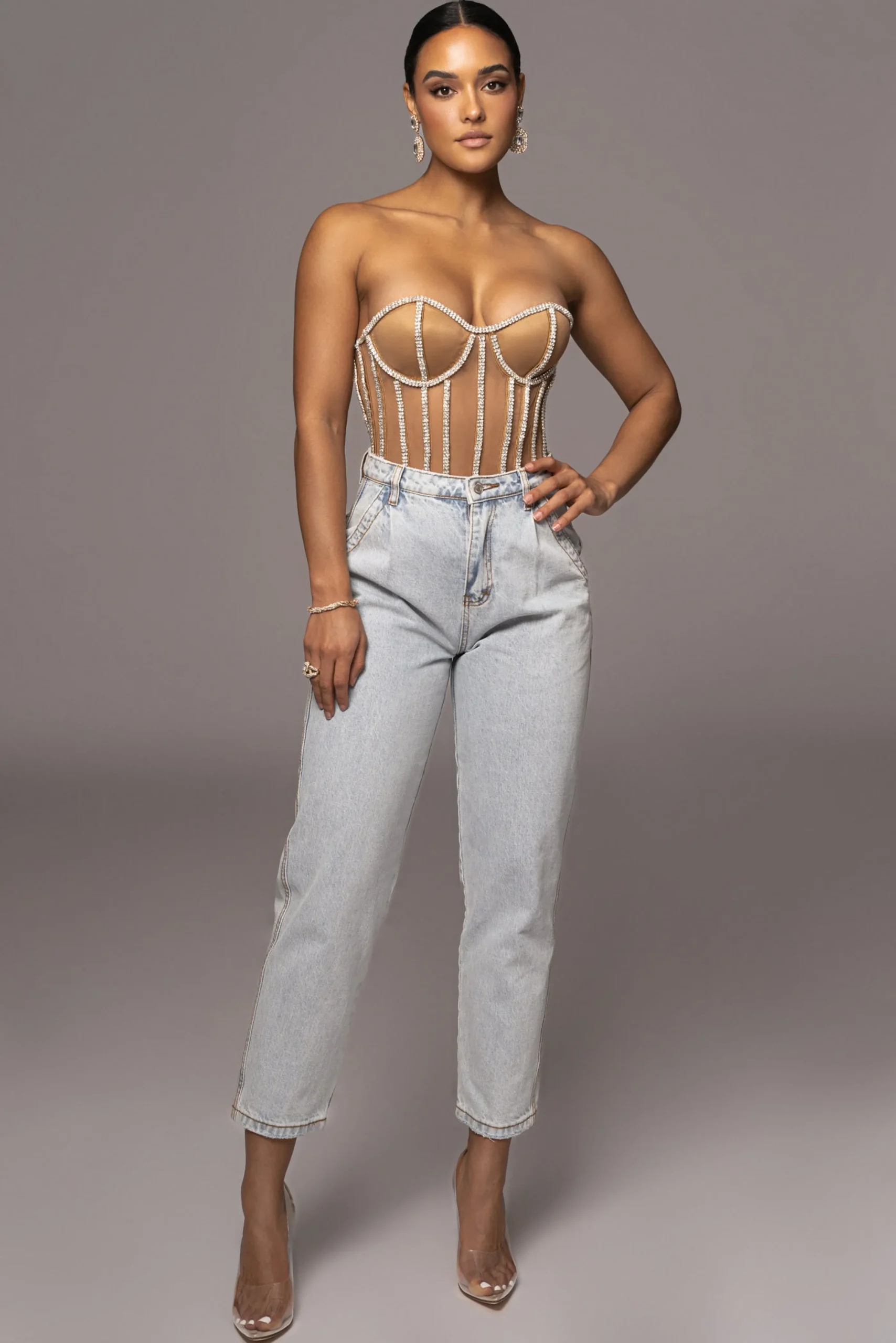 Tan Limited Edition Rhinestone Crystal Corset