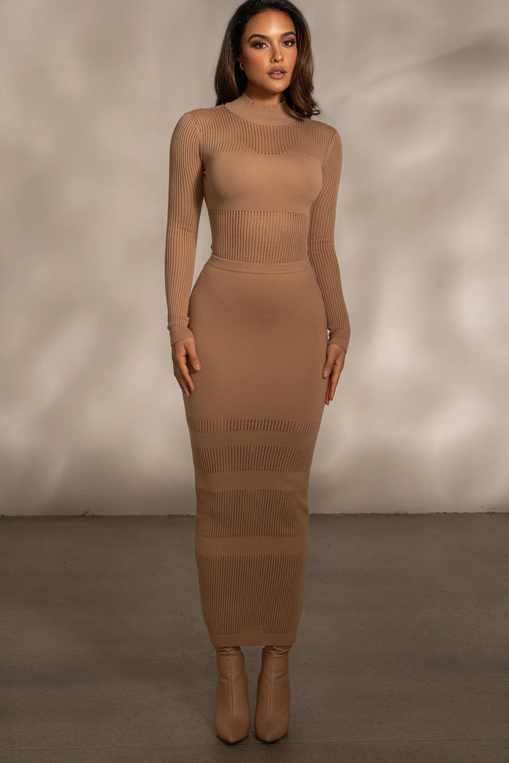 Tan Lina Knit Maxi Skirt