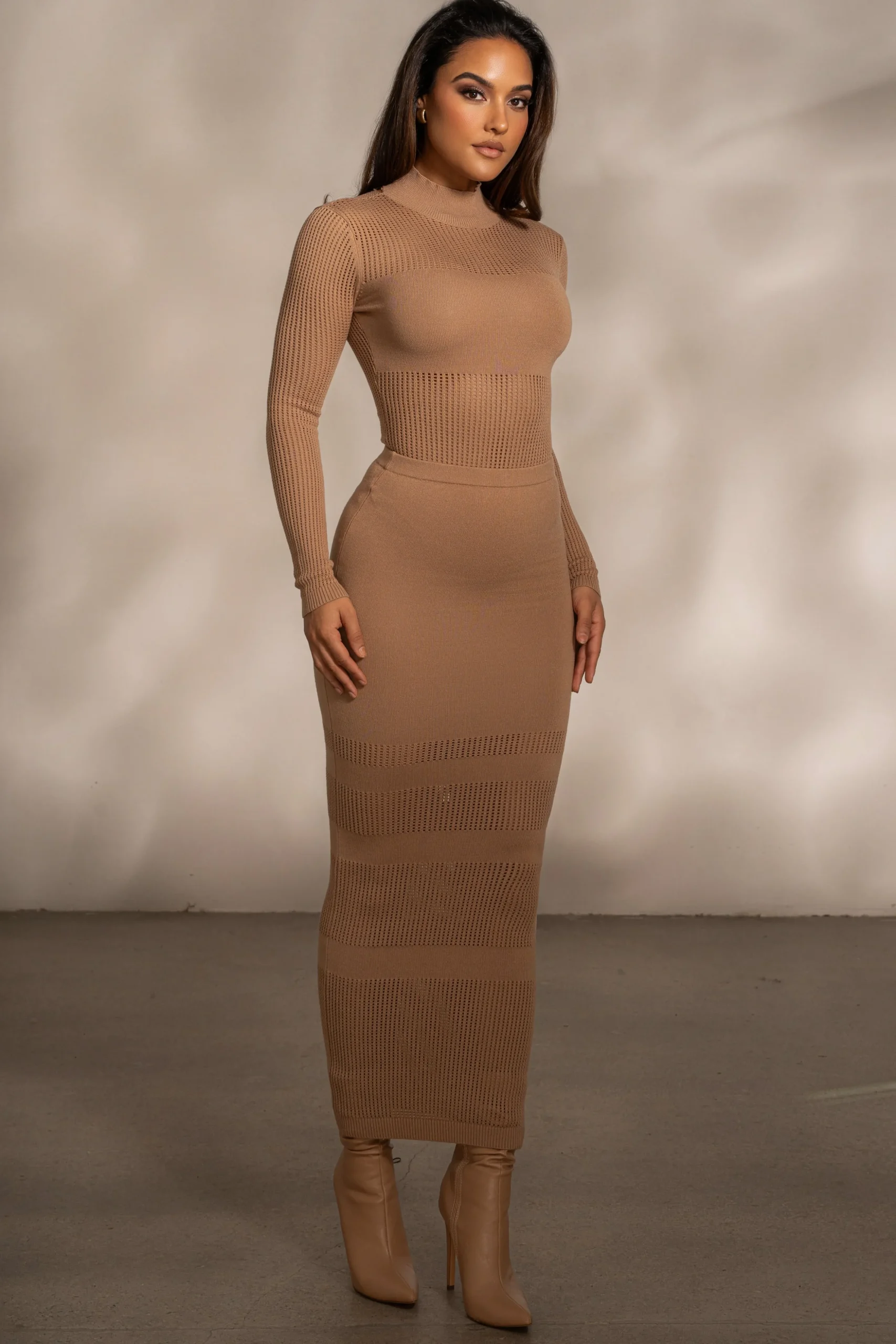 Tan Lina Knit Maxi Skirt