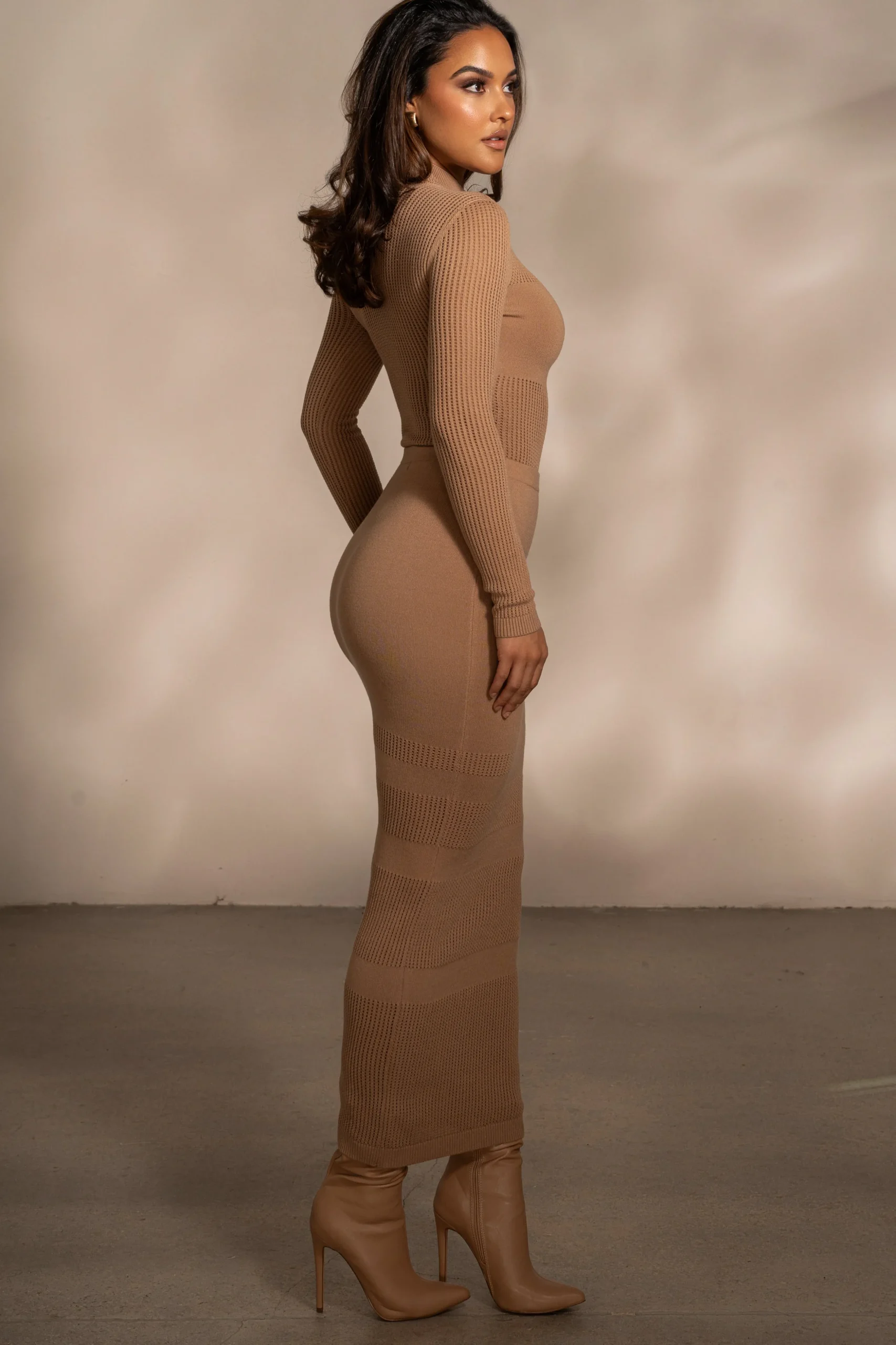 Tan Lina Knit Maxi Skirt