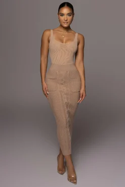 Tan Missy Cable Sweater Midi Skirt