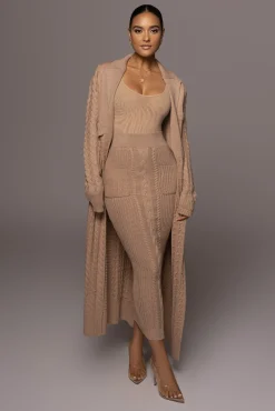 Tan Missy Cable Sweater Midi Skirt