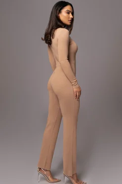 Tan Noel Sweater Knit Jumpsuit