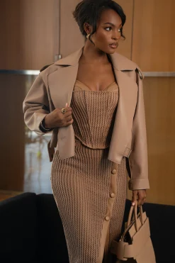Tan Raja Faux Leather Jacket