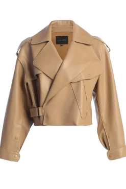 Tan Raja Faux Leather Jacket
