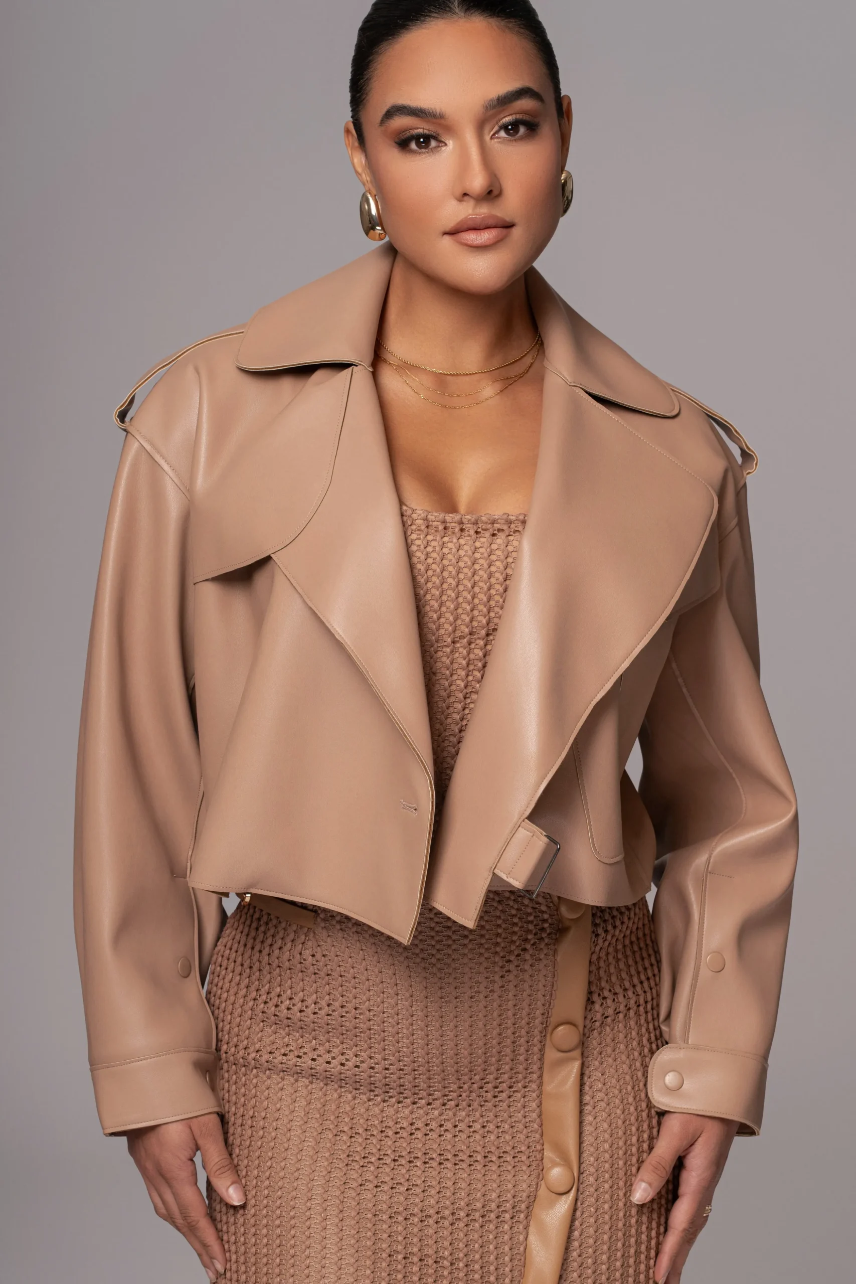 Tan Raja Faux Leather Jacket