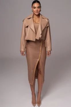 Tan Raja Faux Leather Jacket
