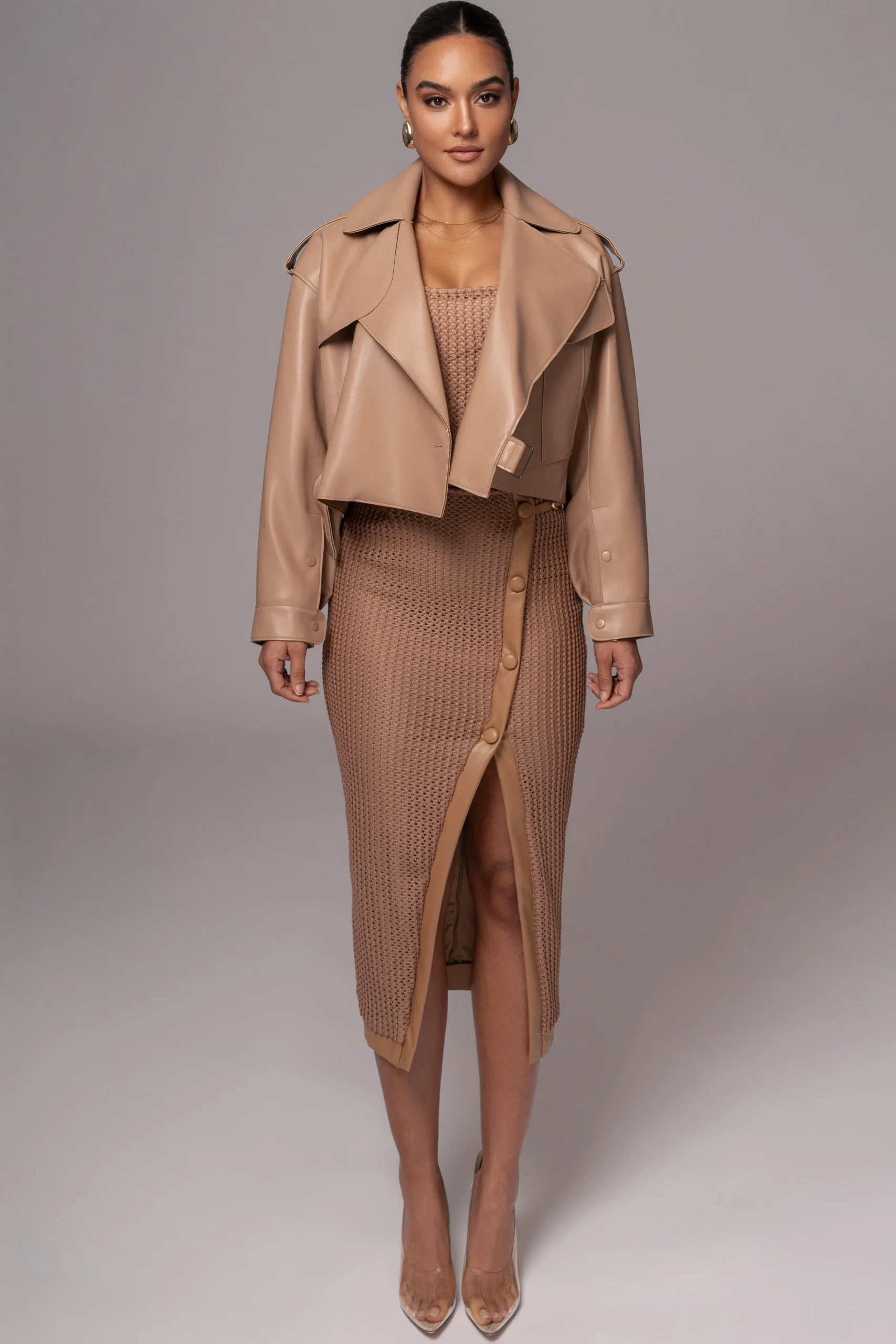 Tan Raja Faux Leather Jacket