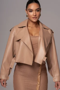 Tan Raja Faux Leather Jacket