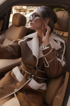 Tan Suede And Sherpa Reversible Coat
