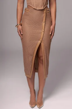 Tan Textured Mystique Midi Skirt